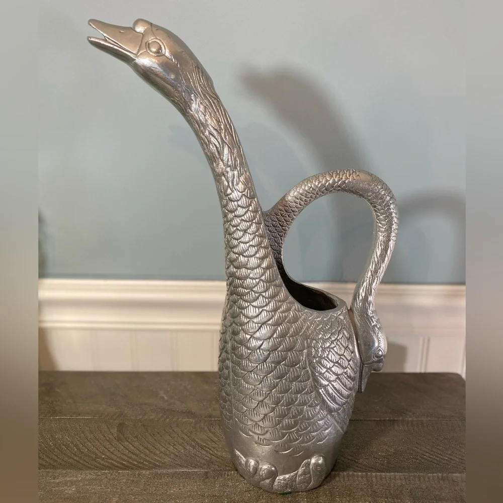 ARTHUR COURT Vintage 1989 Polished Aluminum Swan Goose Pitcher